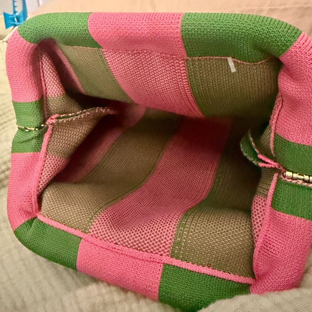 Striped Pink and Green Clutch Purse with snap back opening - Picture 2 of 3
